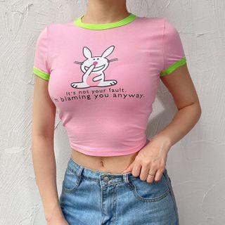 Contrast Trim Cartoon Print Crop Top
