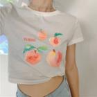 Peach Print Round-neck Short-sleeve T-shirt
