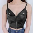 Faux Leather Zip Detail Camisole Top