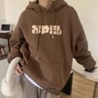 Lettering Print Hoodie Coffee - One Size