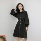 Puff-sleeve Contrast Trim Shirtdress