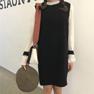 Long-sleeve Two-tone Mini Dress