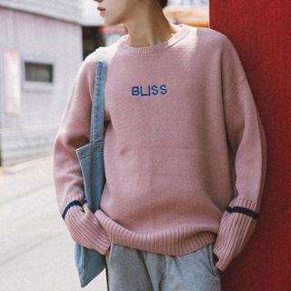 Embroidered Contrast-trim Sweater