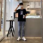 Short-sleeve Print T-shirt / Harem Jeans / Set
