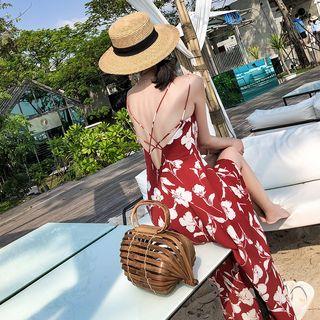 Floral Open Back Slim-fit Sleeveless Dress