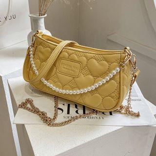 Faux Pearl Strap Heart Crossbody Bag