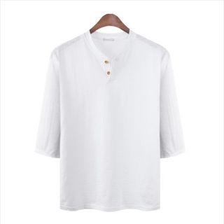 3/4-sleeve Textured Henley