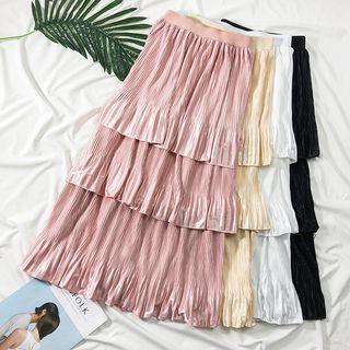 Layered Satin Midi Skirt