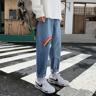 Rainbow Print Cropped Harem Jeans