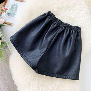 Fleece Lined Faux Leather Wide-leg Shorts