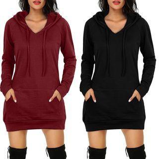 Plain Front-pocket Hoodie Dress