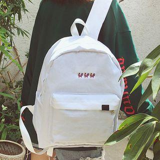 Set: Embroidered Canvas Backpack + Drawstring Pouch