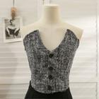 Details Tweed Button-up Tube Top Black - One Size