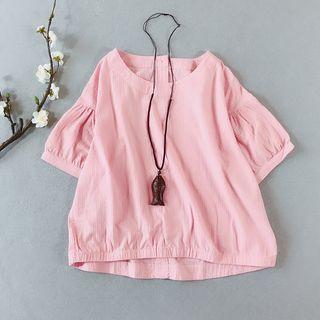 Elbow-sleeve Buttoned Back Tunic Top