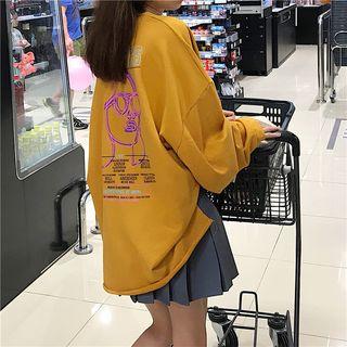 Lettering Cartoon Printing Round Neck Pullover