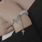 Butterfly Chain Bracelet White Faux Pearl - Silver - One Size