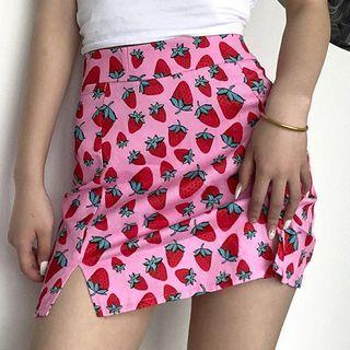 Strawberry Print Mini Pencil Skirt