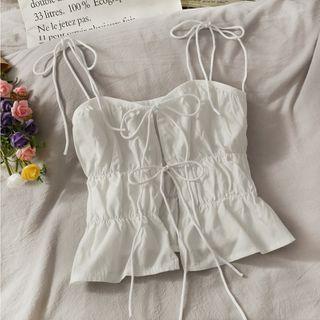 Ribbon-accent Slim-fit Cropped Top White - One Size