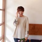 Embroidered Sleeve Brushed Fleece Lined Top