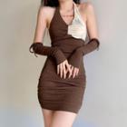 Two-tone Halter Bodycon Dress With Arm Sleeves