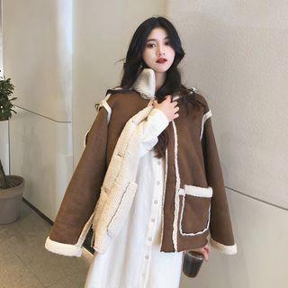 Faux Shearling Single-breasted Jacket As Shown In Figure - One Size
