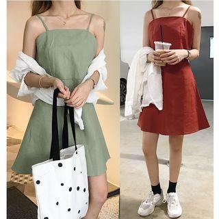 Plain Spaghetti Strap Dress / Plain Sheer Shirt