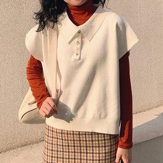 Cap-sleeve Knit Polo Shirt