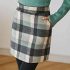 Plaid Wool Blend Mini Pencil Skirt