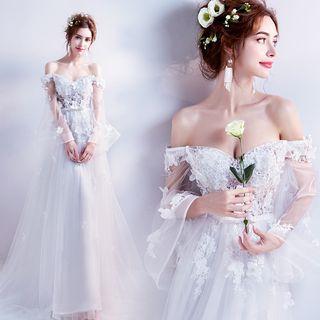Embellished Off-shoulder A-line Wedding Gown