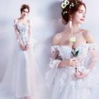 Embellished Off-shoulder A-line Wedding Gown