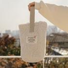 Letter-tag Sherpa-fleece Bucket Bag Cream - One Size