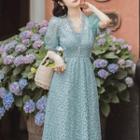 Set: V-neck Lace Midi A-line Dress + Slipdress