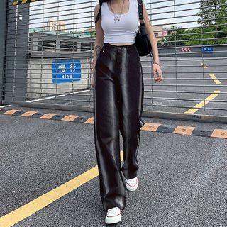 High-waist Washed Striped Pants