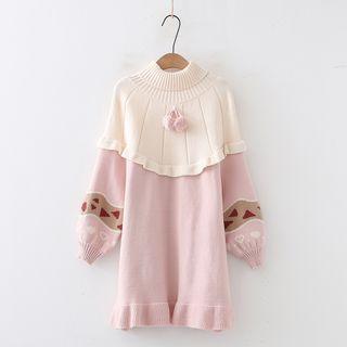 Ruffled Color-block Mock-neck Knit Dress