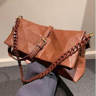 Chain Detail Flap Hobo Bag