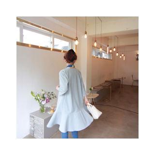3/4-sleeve Ruffled-hem Long Jacket