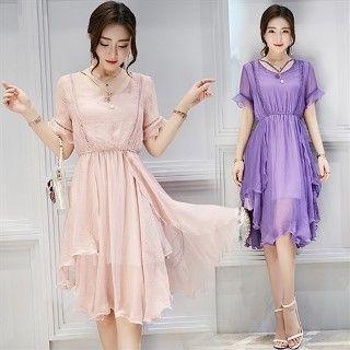 Short-sleeve Beaded Charm Dress