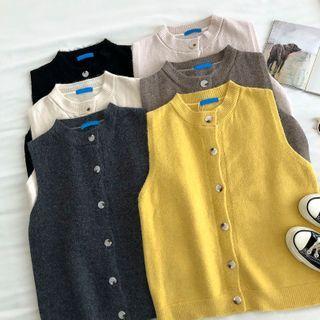 Plain Crewneck Single-breasted Knit Vest