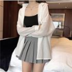 Set: Plain Sheer Shirt + Camisole Top + Plaid Pleated Skirt