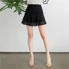 Inset Shorts Ruffle-hem Lace-overlay Mini Skirt