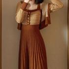 Set: Sleeveless Patterned Knit Midi A-line Dress + Cropped Cardigan