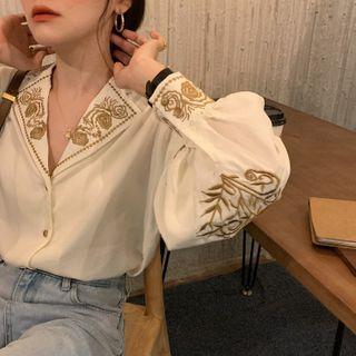 Embroider Floral Blouse Almond - One Size