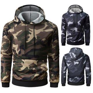 Drawstring Camouflage Hooded Pullover