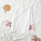 Embroidered Sleeve Tie-neck Chiffon Top White - One Size