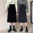 Plain Elastic-waist A-line Corduroy Midi Skirt