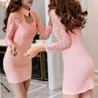 Long-sleeve Lace-panel Cutout Dress