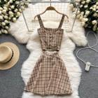 Sleeveless Plaid Cutout Mini A-line Dress