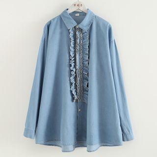 Ruffled Denim Shirt Blue - One Size