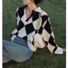 Collared Argyle Sweater Black & White - One Size