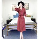 Notch Lapel Open-front Tie-waist Midi Coat